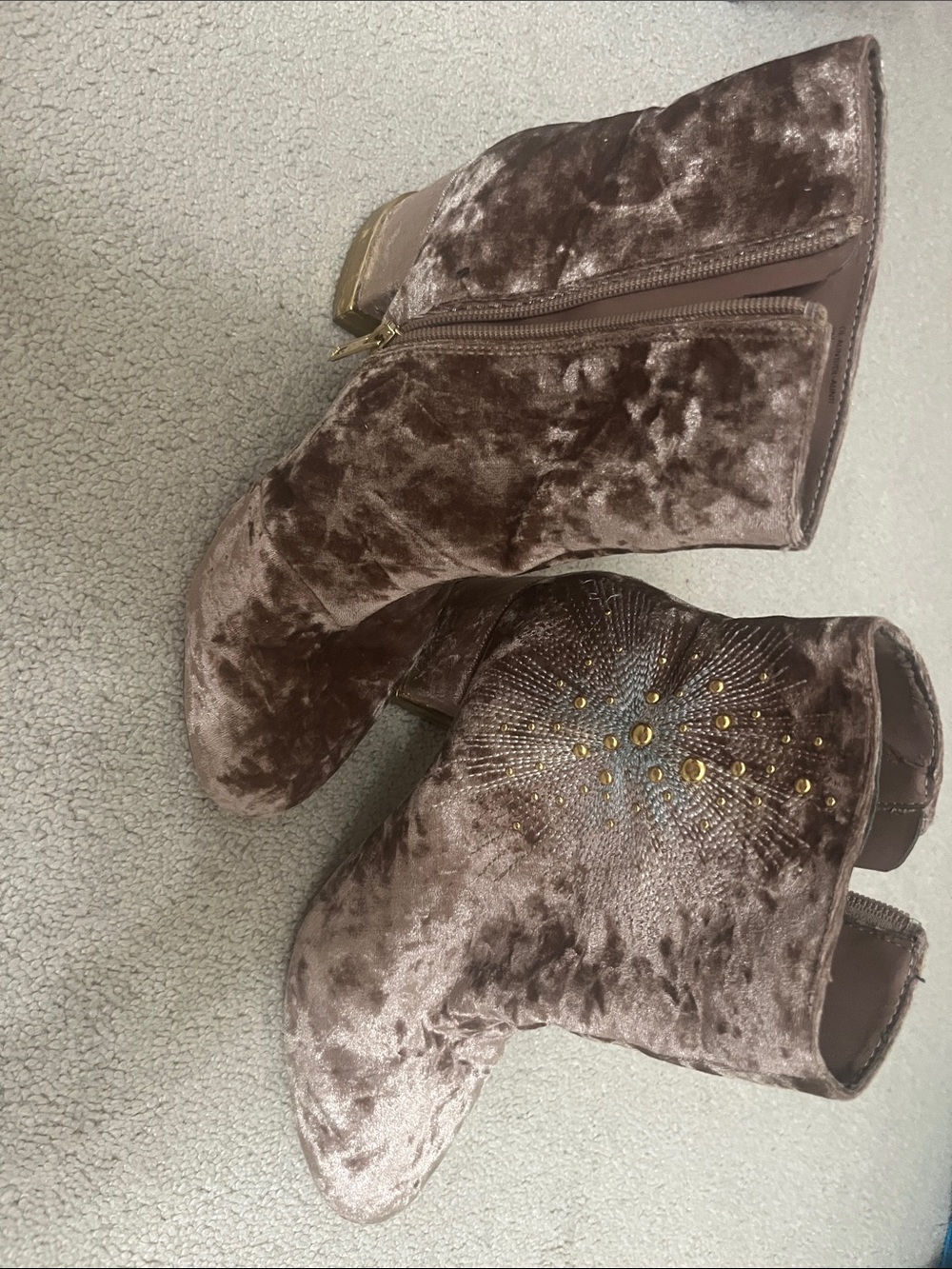 Velvet Brown Studded Ankle Boots - Women's Fashion Booties